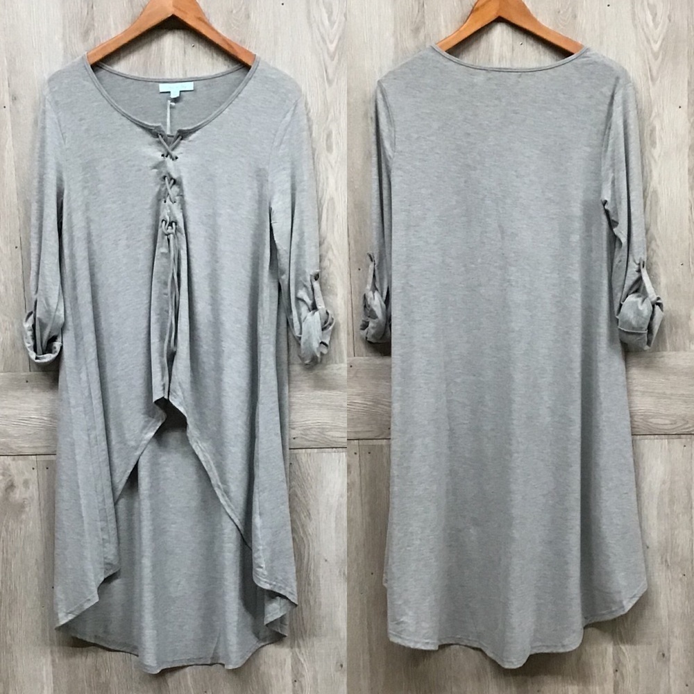 Gray Lace Up Long Sleeve Converts ¾ Sleeves BB213